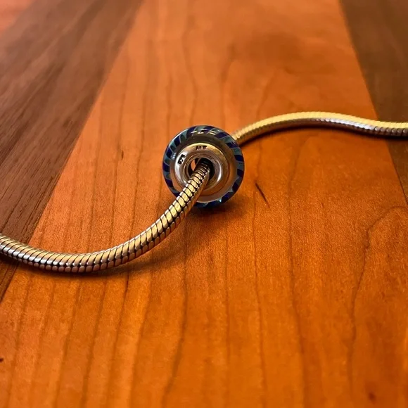 PANDORA Retired Blue Striped Murano Glass Charm - Picture 2 of 3